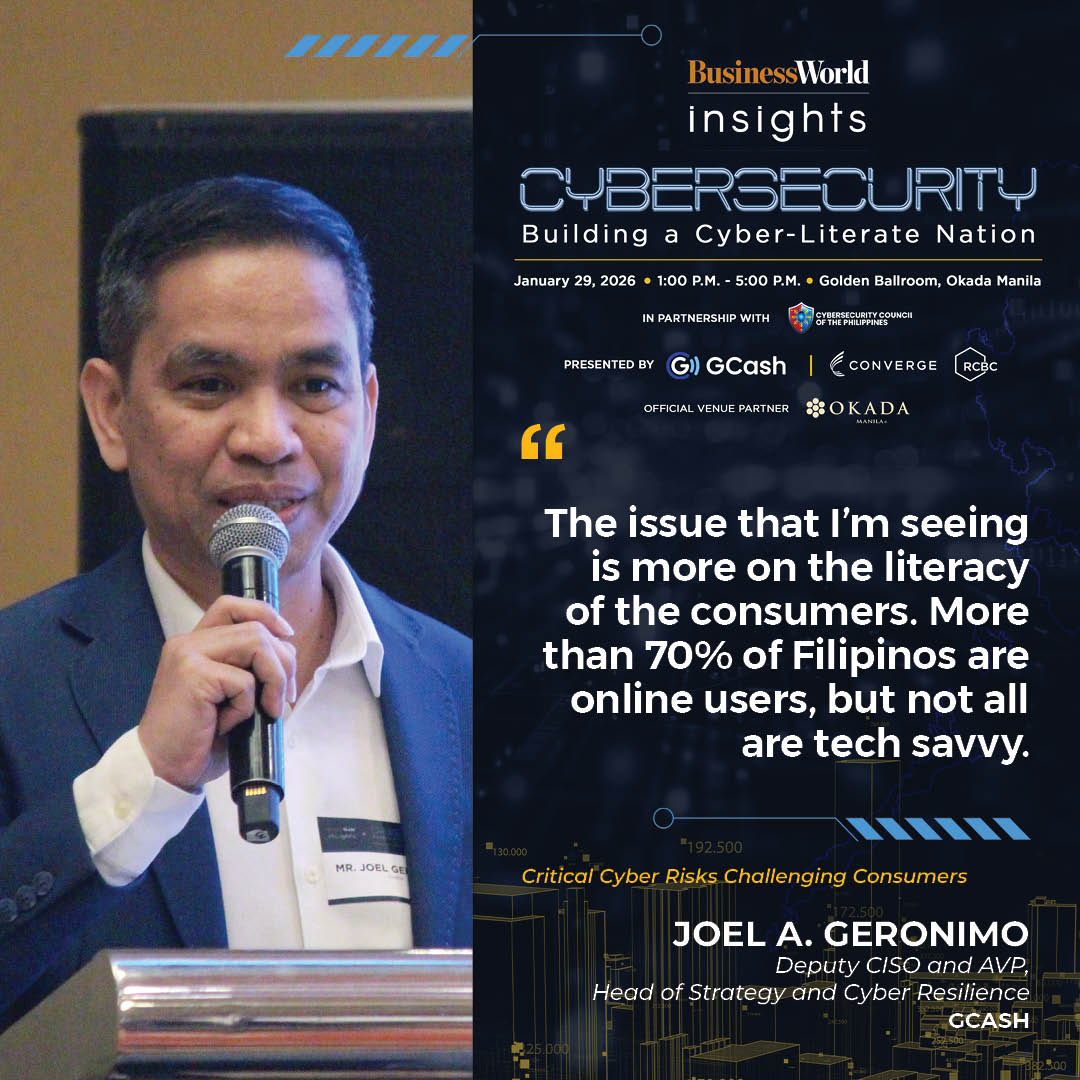 bworldph's tweet image. The large population of online users among Filipinos is in need of adequate digital literacy, GCash Deputy CISO and AVP, Head of Strategy and Cyber Resilience Joel A. Geronimo shared.

#BusinessWorldInsights #Cybersecurity #CyberSafePhilippines