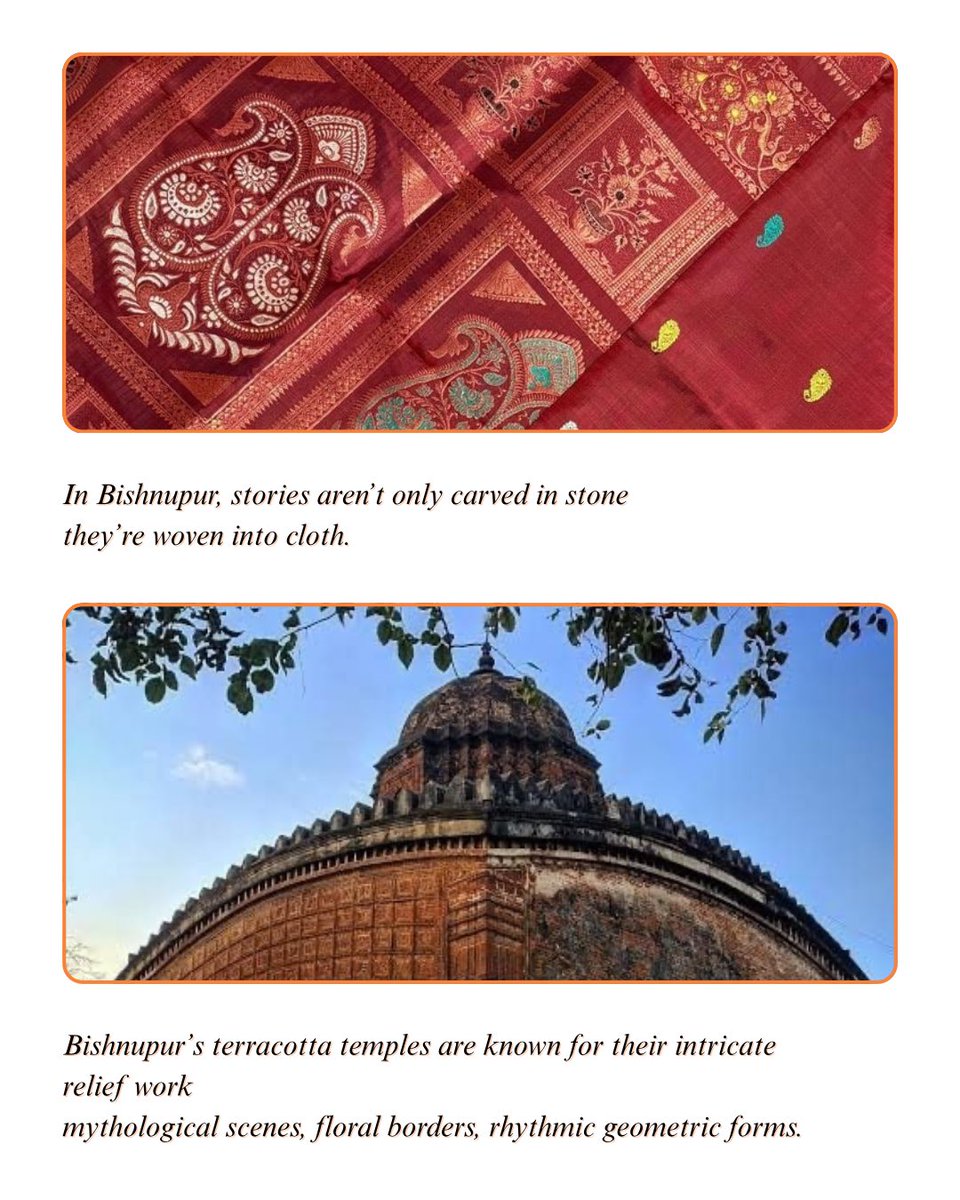 distantfrontier's tweet photo. In Bishnupur, architecture doesn’t just stand still; it travels.
The terracotta town of West Bengal where walls inspire weaves. https://t.co/kwv4ARTsdm