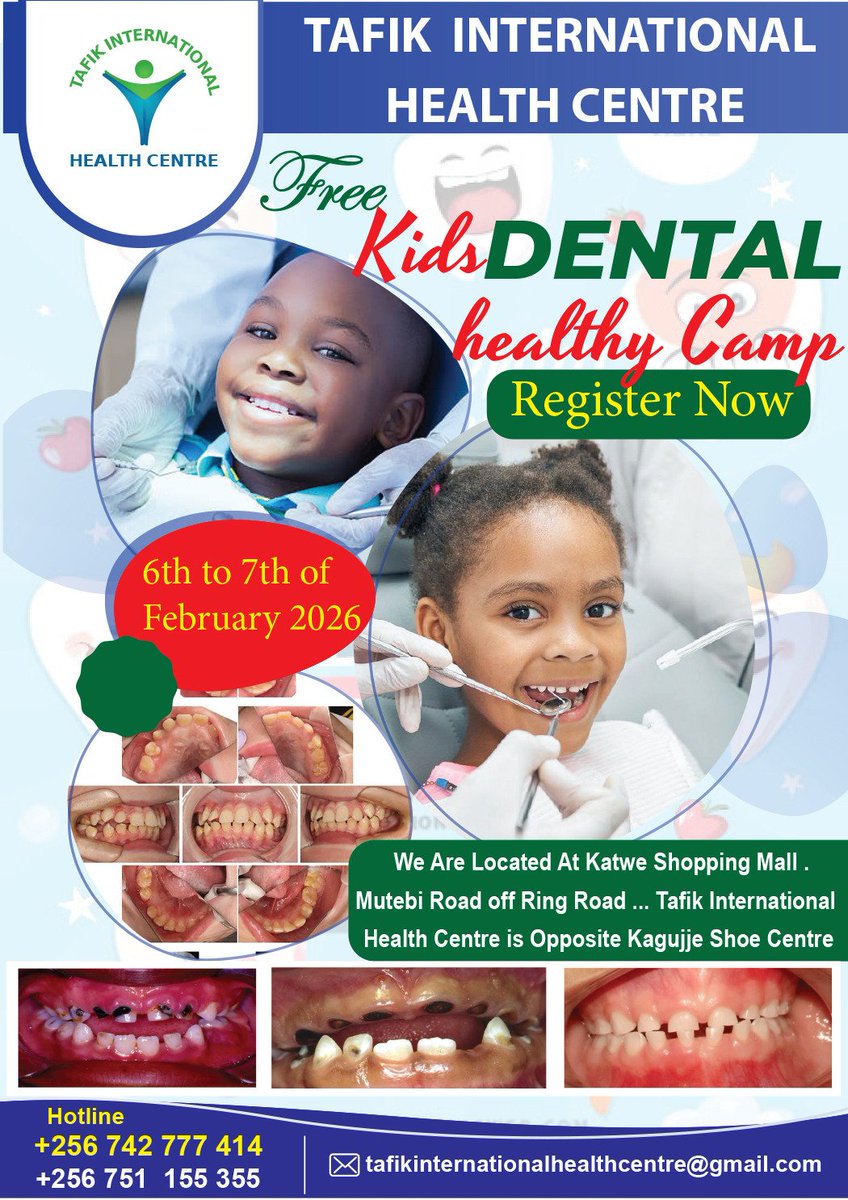 TafikHospital's tweet photo. Tafik International Health Centre presents to you 𝐅𝐑𝐄𝐄 𝐊𝐢𝐝𝐬 𝐃𝐞𝐧𝐭𝐚𝐥 𝐇𝐞𝐚𝐥𝐭𝐡 𝐂𝐚𝐦𝐩 starting 6th February 2026.

Check Flyer for more information. https://t.co/edOSTSYj7Y
