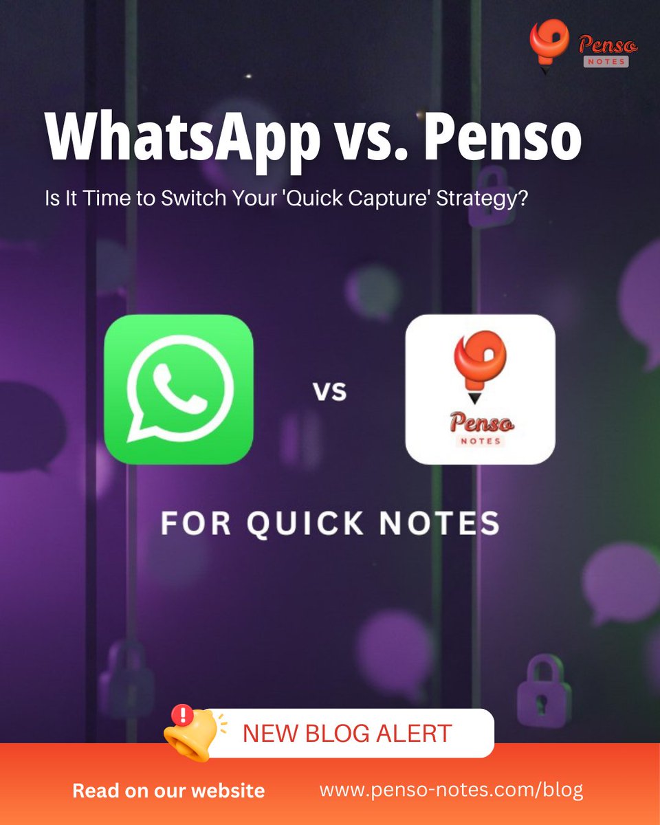 Penso_Notes's tweet image. Tired of searching your own WhatsApp chat history for notes?
Penso bridges the gap between a messaging app and a digital planner.
Read the full deep dive in our website.
#Productivity #AppRecommendation #Penso #BuildInPublic