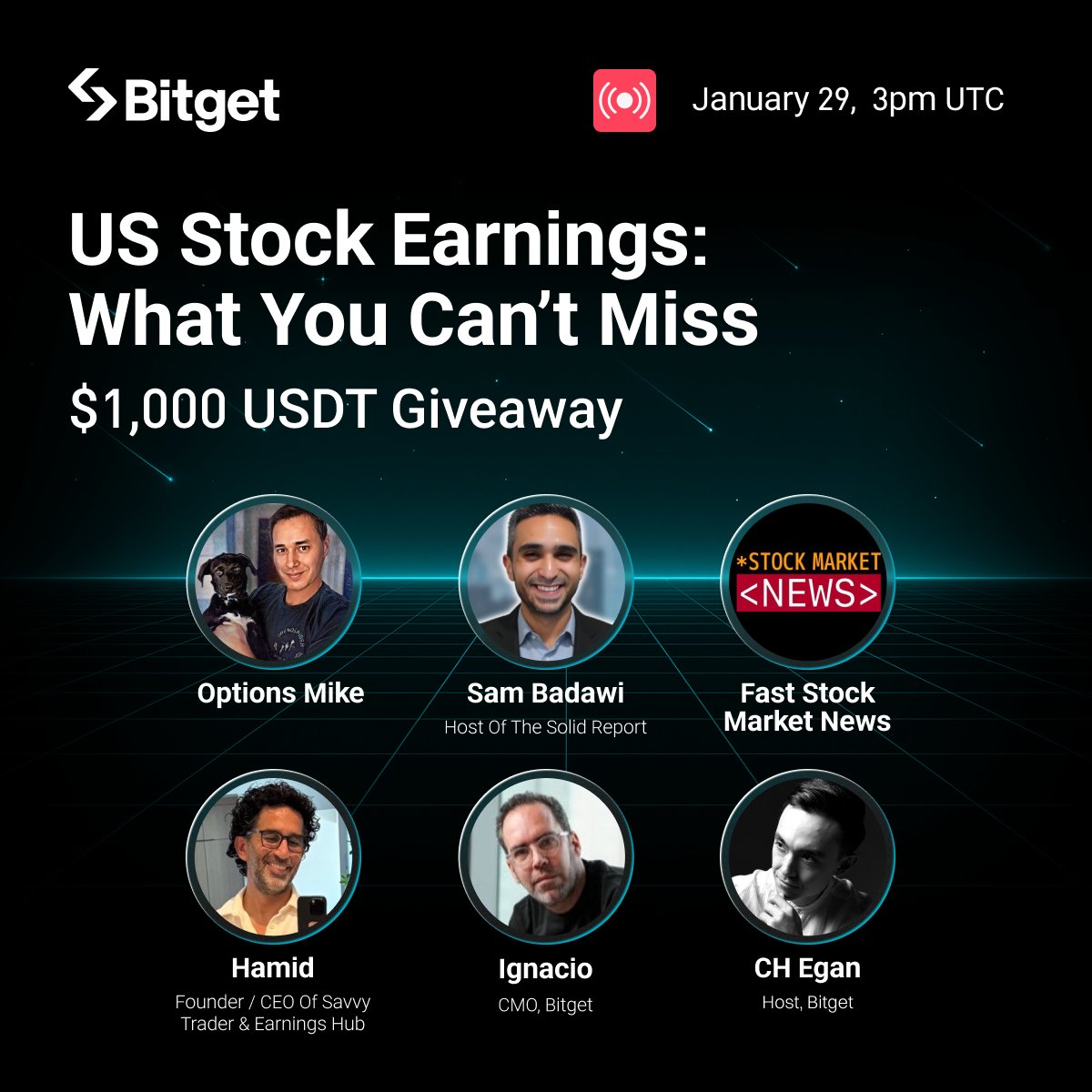 Join our 𝕏 Space for a deep dive into what you can't miss on US Stock Earnings!

🎁 $1000 Giveaway (20 winners x 50 USDT)  
🔹 Follow <a href="/bitget/">Bitget</a> + RT  this post
📱 Share a screenshot of yourself in the Space 
🎙️ x.com/i/spaces/1dRKZ…

Featuring insights from <a href="/ignaciobitget/">Nacho AF</a>,