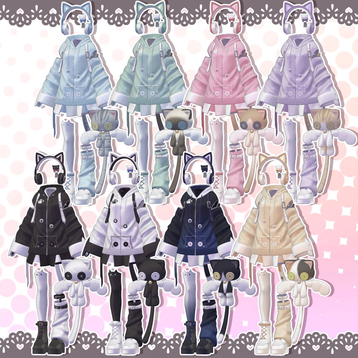 【🍭新衣装のお知らせ🐈】
全15アバター対応の『Re-Poppin'Cat』の販売を開始しました！

過去販売したPoppin'Catのリメイク作となります。
ギミックもいろいろついてて猫ちゃんたくさんの可愛い衣装です🐾

🔗 smm-oo0.booth.pm/items/7921628

01/31まで記念セールとして約50％offセールを行っています！