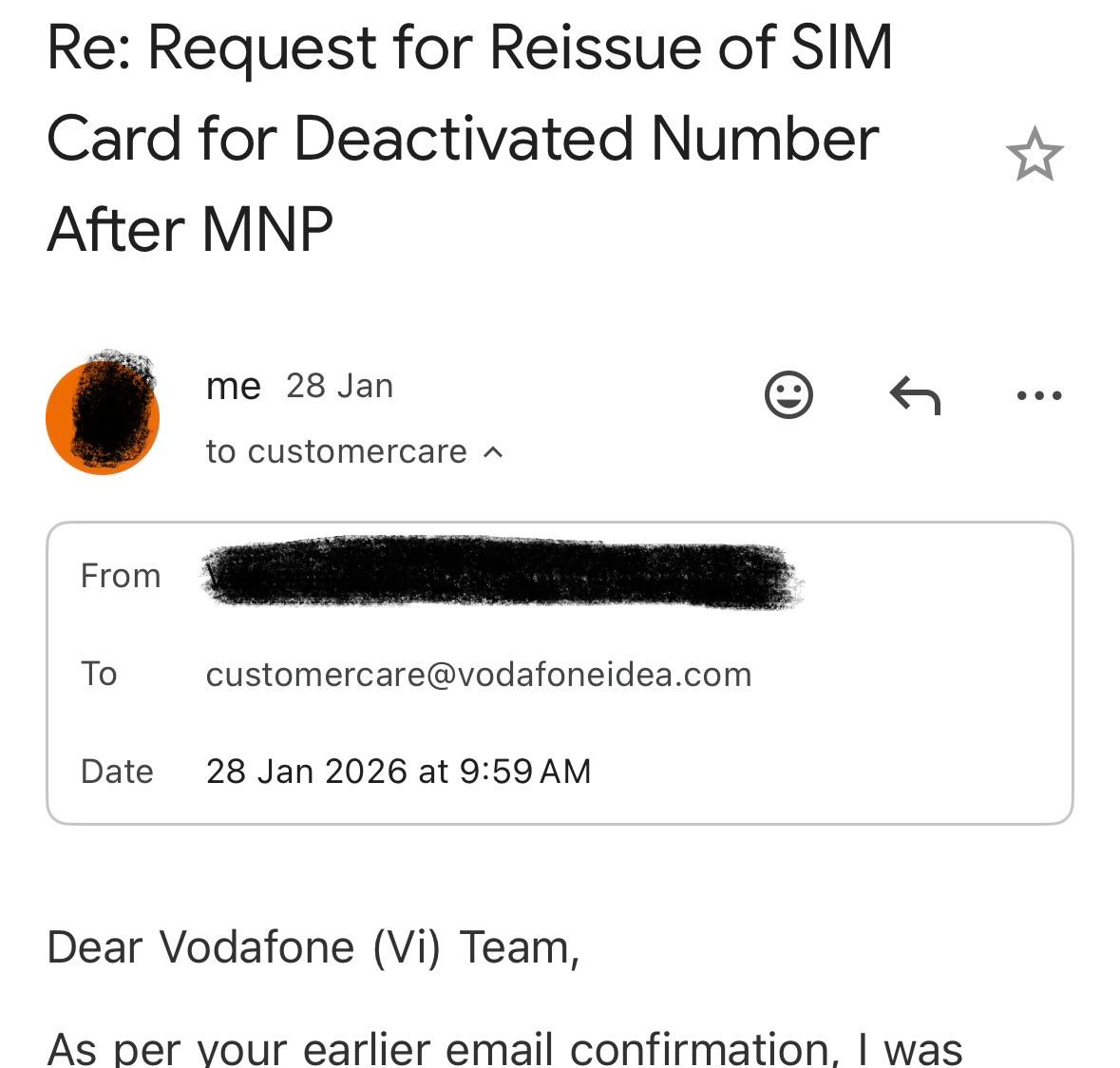 318vishnu's tweet image. @ViCustomerCare I’ve been trying to reach your support team via emails and calls for quite some time now, but haven’t received any response. This is really disappointing. Please look into this and assist at the earliest. #ViSupport #CustomerService. Please find  attachment image
