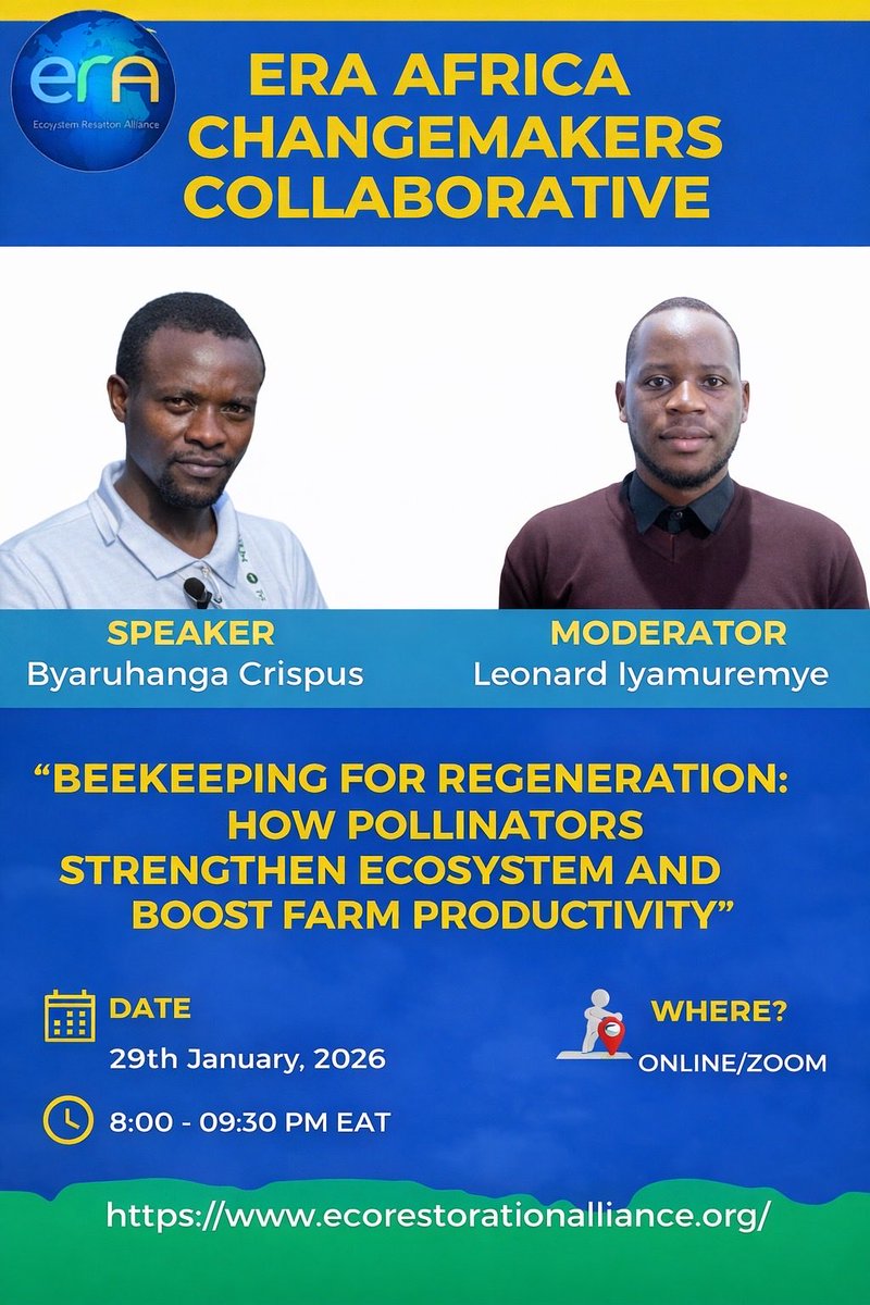 munansiGI's tweet image. 🐝🌱 Join the ERA Africa Changemakers Webinar on Beekeeping for Regeneration how pollinators boost ecosystems, crop yields &amp;amp; regenerative agriculture across Africa.
📅 29 Jan 2026 | ⏰ 8–9:30 PM EAT
🔗 Register: lnkd.in/dD2uinzX
🌍 Be part of Africa’s regeneration movement