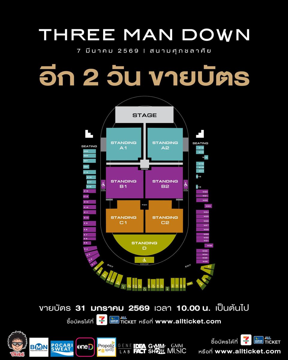 GMMSHOW_th's tweet image. ใกล้เข้ามาอีกนิด อีก 2 วันขายบัตร!!
Three Man Down Live At สนามศุภชลาศัย

วันเสาร์ที่ 7 มีนาคม 2569
ประตูเปิด 16.00 น. / การแสดง 18.00 น.
 
บัตรราคา 3,000 / 2,000 / 1,500 / 1,200 และ 900 บาท

เปิดจำหน่ายบัตรวันที่ 31 มกราคม 2569
เวลา 10:00 น. เป็นต้นไป

ซื้อบัตรได้ที่ Counter…