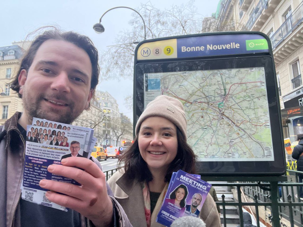 🚇 Cadet, Poissonnière, Bonne Nouvelle…

Opération tout métro réussie à #Paris9 ✅

👉 Rendez-vous demain à 19h pour le grand meeting du Nouveau Paris Populaire avec Sophia Chikirou, Manuel Bompard et Louis Boyard !