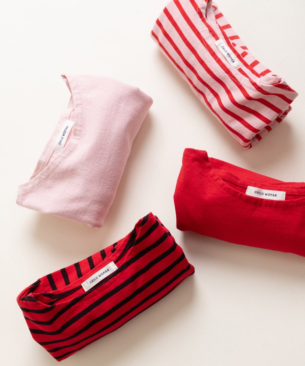 CHILD WOMAN】 春らしいピンクやアカのベーシックカットソー