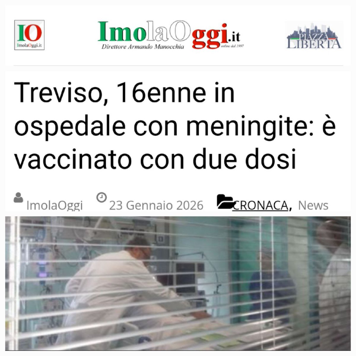 16 ANNI - MENINGITE DOPO DUE VACCINI, RICOVERATO IN OSPEDALE 
imolaoggi.it/2026/01/23/tre…