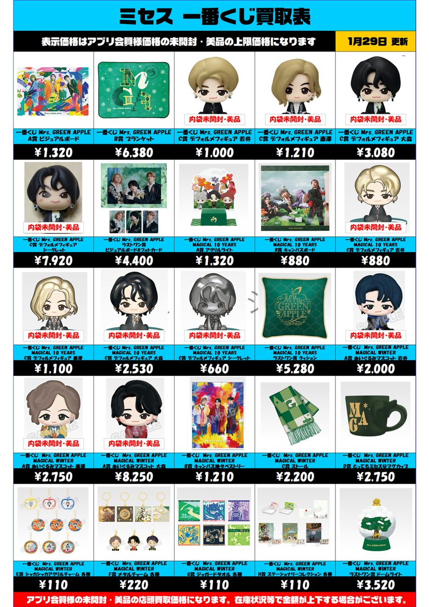 Mrs. GREEN APPLE 一番くじ 超高額買取も実施中です！ 1/29～ ミセス