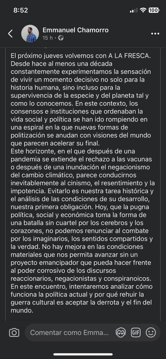 Esta tarde estaremos en el Rey Heredia (Córdoba) hablando de las formas de la política ante el fin del mundo.