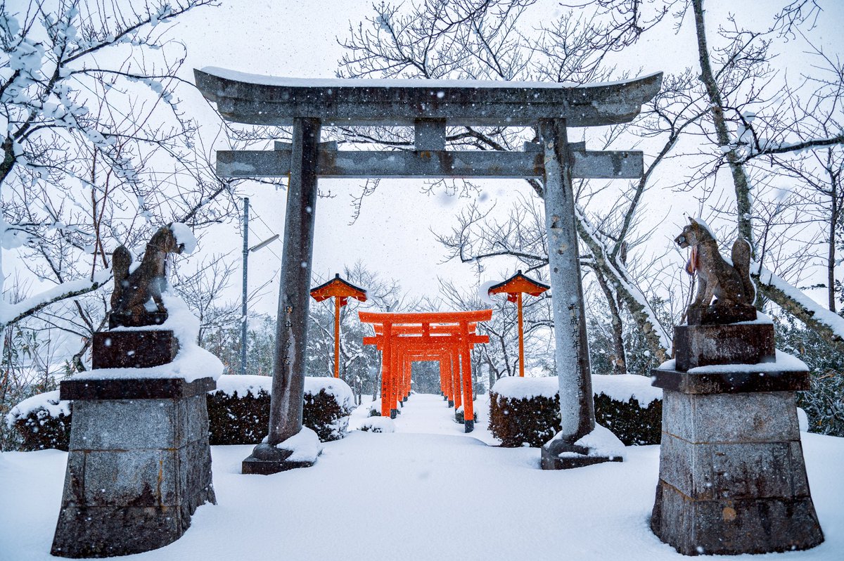 雪の積もった稲荷神社が美しかった