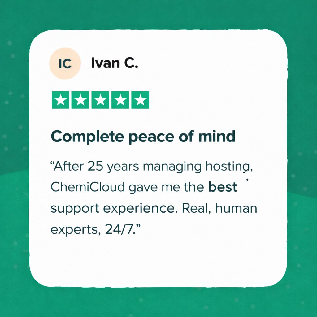 In 25 years of managing client hosting, Chemicloud has given me the best customer support experience" - Ivan C.

When seasoned pros recognize excellence, you know it's real. 24/7 expert support that delivers peace of mind. ✨

buff.ly/JpIBZao