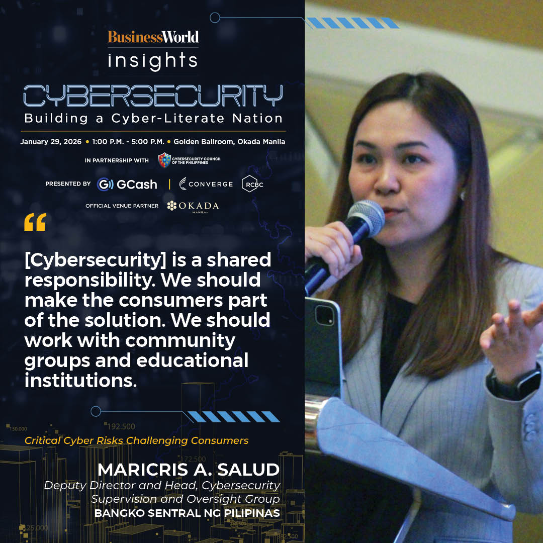 bworldph's tweet image. Banko Sentral ng Pilipinas Deputy Director and Head of Cybersecurity Supervision and Oversight Group Maricris A. Salud calls for collaboration among all groups.

#BusinessWorldInsights #Cybersecurity #CyberSafePhilippines