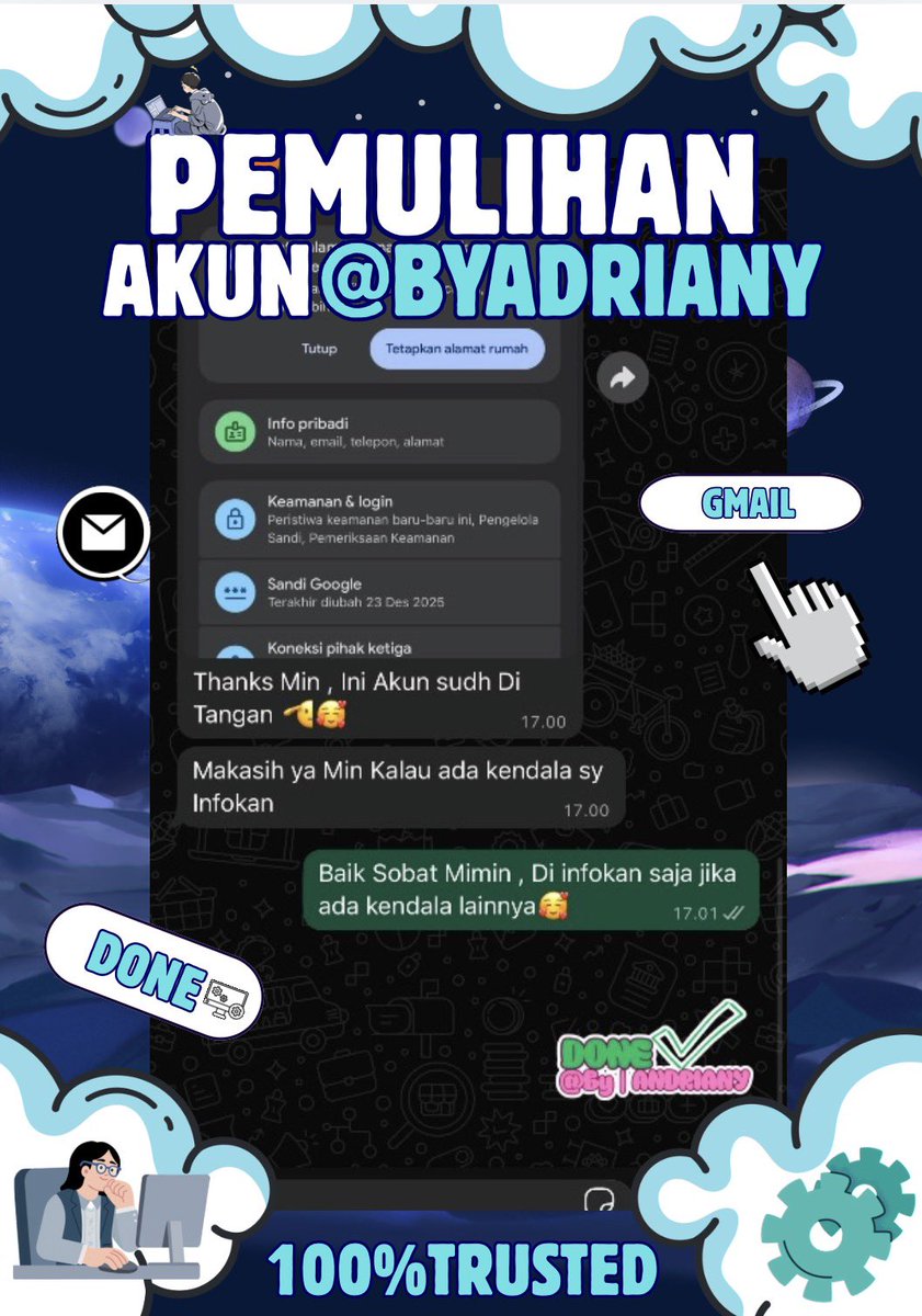 ozranges's tweet image. OPEN RECOVERY &amp;amp; DELETE ACCOUNT 
BY ADRIANY STORE ❕❕

🫐JASA HACK AKUN
🫐JASA LACAK LOKASI
🫐JASA SUSPEND/UNSUSPEND 
🫐JASA SADAP WA
🫐JASA HAPUS AKUN
🫐JASA PEMULIHAN AKUN
( GMAIL,LINKDIN,INSTGRAM,FB,WA,TIKTOK ,TWITER,LINE,TELEGRAM,DLL) 

FAST RESPON
| WA di bio ya 🫐