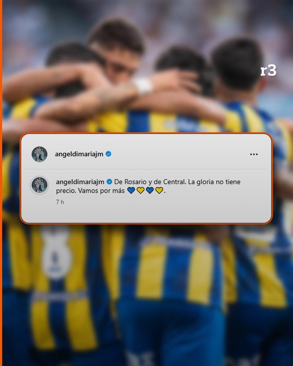 ⚽ "LA GLORIA NO TIENE PRECIO" ⚽

➡️ Después de la victoria de Rosario Central, Ángel Di María, publicó un posteo en sus redes.

🗣️ El capitán canalla escribió: "De Rosario y de central"; "La gloria no tiene precio".