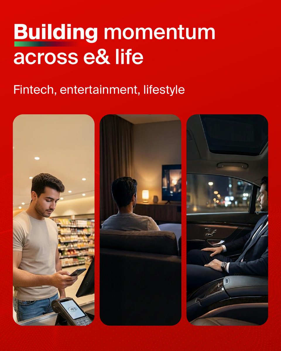 eAnd_Life's tweet photo. At e&amp; life, we’re building across fintech, entertainment and everyday digital experiences. @careem's SuperApp uses AI to simplify daily tasks, @STARZPlayArabia is improving how people find content, and @eandmoney and @WioBank are expanding access to financial services. https://t.co/bsFwHAIFUo