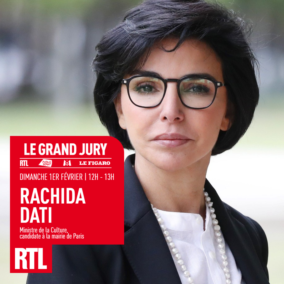 🎙️🔴🗣️ Dimanche 1er février à partir de 12h, <a href="/datirachida/">Rachida Dati ن</a>, ministre de la Culture, sera l'invitée du Grand Jury. Elle sera interrogée par <a href="/olivierbost/">Olivier Bost</a> (RTL) <a href="/Perrine_tarneau/">Perrine Tarneaud</a> (<a href="/publicsenat/">Public Sénat</a>) et <a href="/ClaireConruyt/">Claire Conruyt</a> (<a href="/Le_Figaro/">Le Figaro</a>)