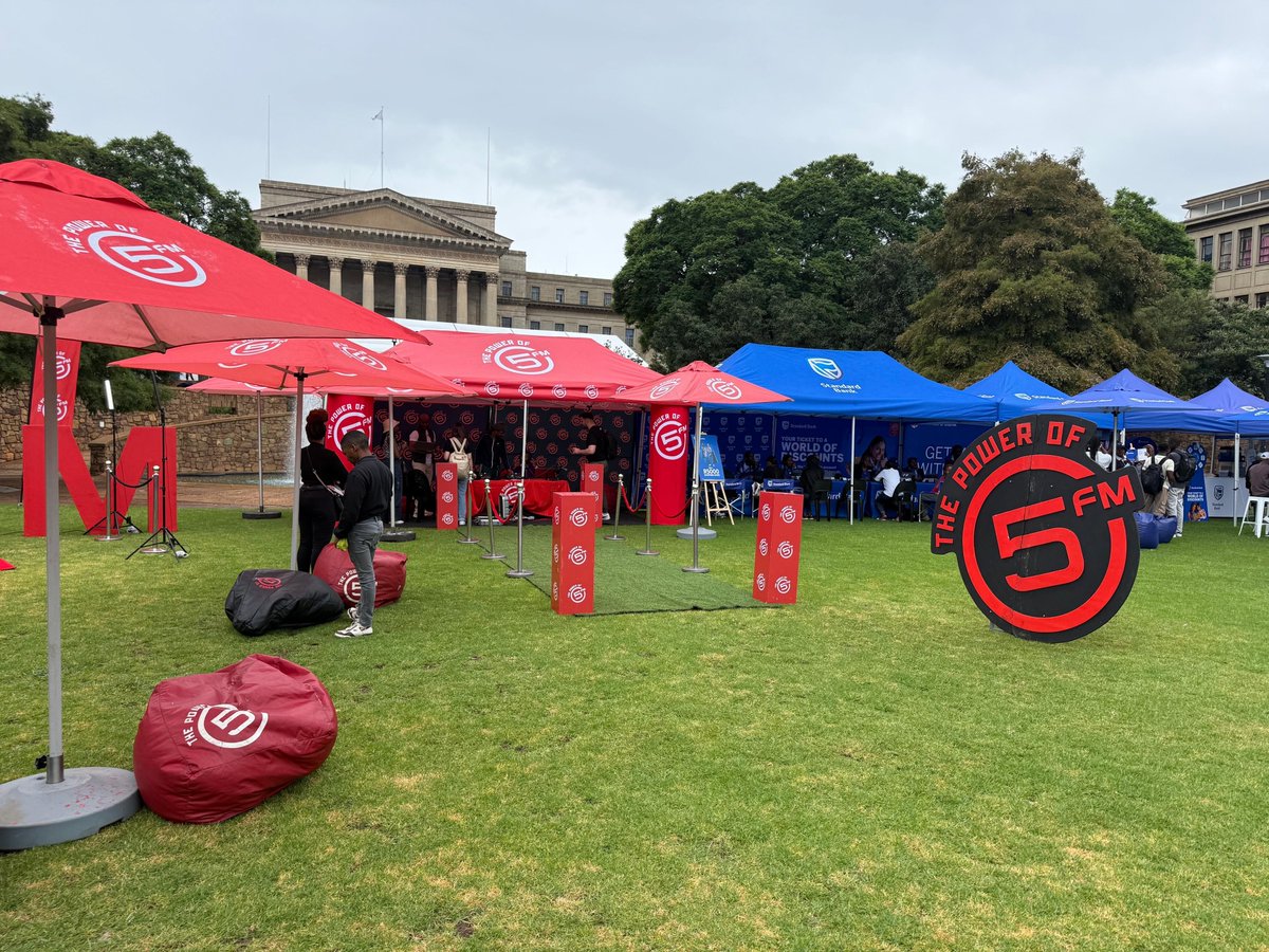 5FM's tweet image. It’s #OWeek and this year’s theme, “Your Campus Adventure Starts Now”, celebrates the excitement, chaos and possibility of stepping into varsity life for the first time. Tune in to #5Lunch with @StandardBankZA 12-3pm 🤩