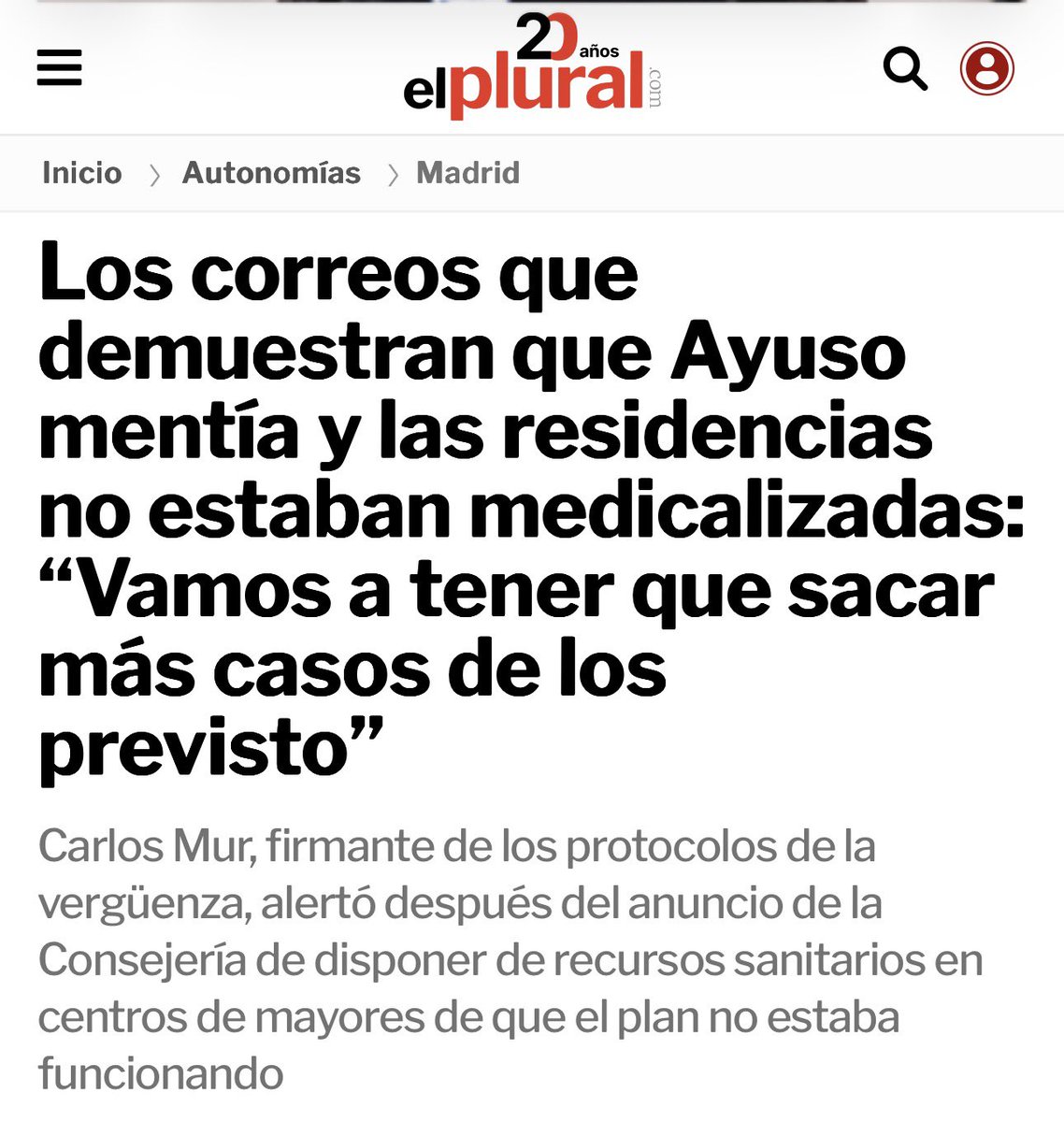 ‼️ El responsable de las residencias durante la pandemia ha tirado de la manta.

Saca la luz correos con el Gobierno de Ayuso en los que se habla de “fallecimiento evitables”.

Los Protocolos de la Vergüenza ahora son vergüenza documentada.
elplural.com/autonomias/mad…