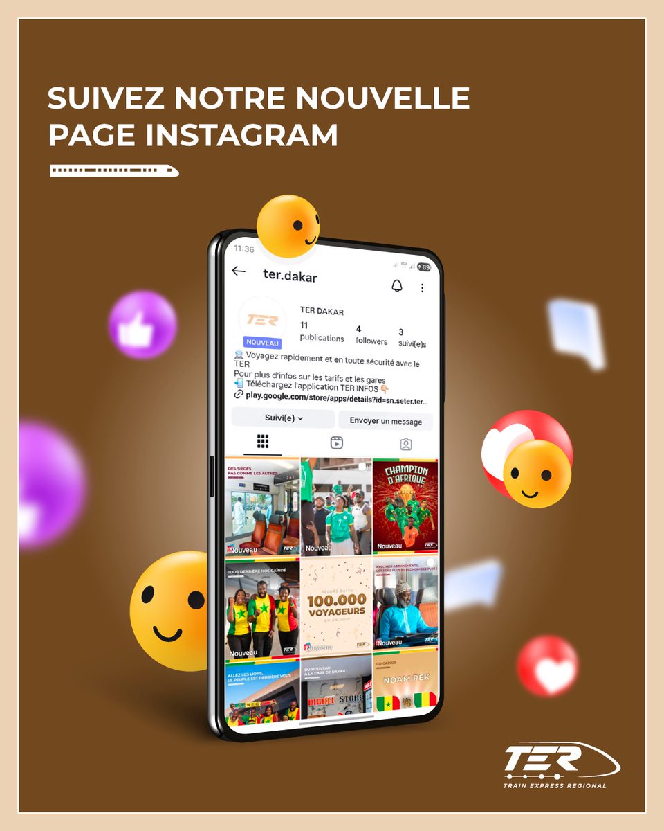 Pour continuer à suivre nos actualités, explorer les coulisses du #TER et suivre nos temps forts, rejoins dès maintenant notre nouvelle page Instagram.

Une communauté, une destination, le même engagement au quotidien. 🚆

Voir le lien 🔗 de la page Instagram en commentaire 👇🏽