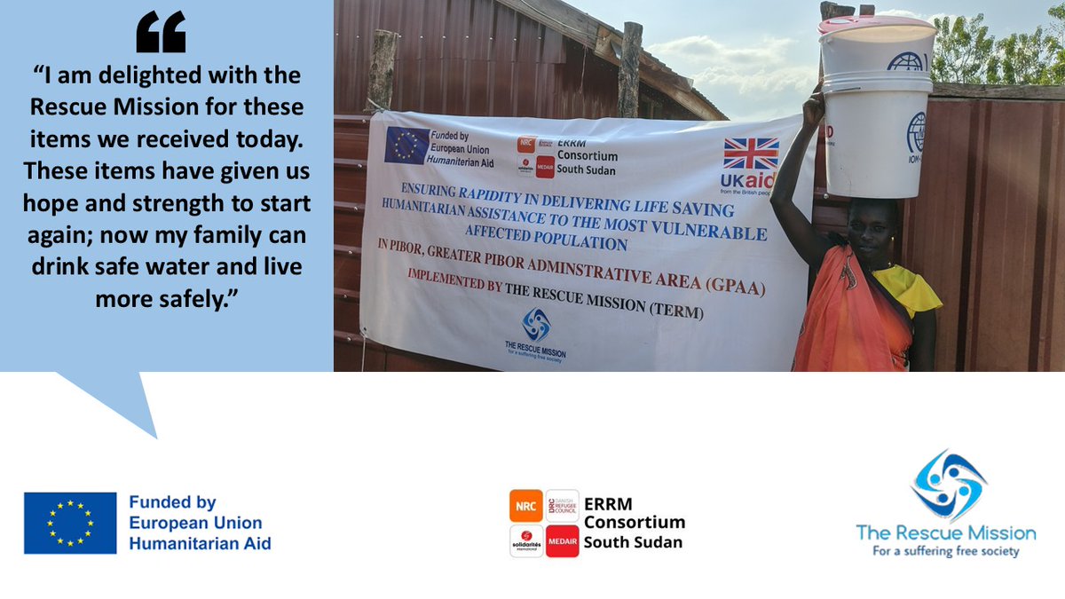 Mary Boyio Gola shared her joy after receiving WASH NFIs in Pibor following devastating floods. With buckets, soap, PUR sachets, and a dignity kit, her family regained access to safe water and hygiene. Her story shows the life-changing impact of timely humanitarian support.