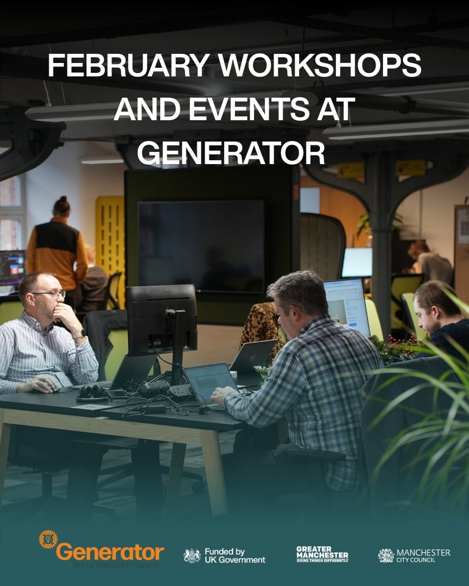 generatormcr's tweet photo. We’ve got a packed February coming up, with an exciting variety of workshop across both our sites!

Book your free tickets now via the link in bio 🙌

#workshop #networking #event #smallbusiness #entrepreneur #newbusiness https://t.co/CjNRyPvs6z