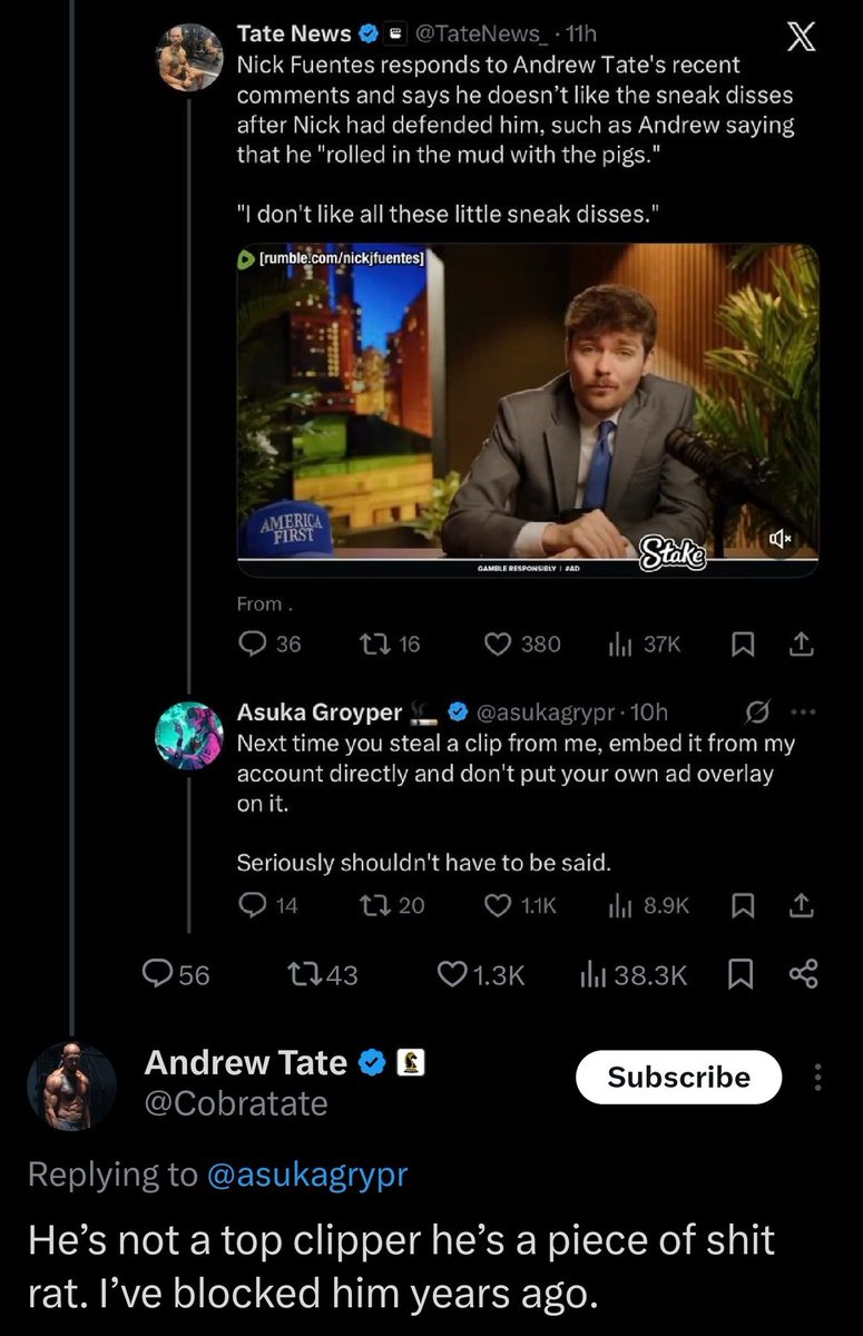 I_amMukhtar's tweet image. Whoever runs that Tate News account dedicated their life to twerking for him, only to get blocked and called a piece of shit rat.