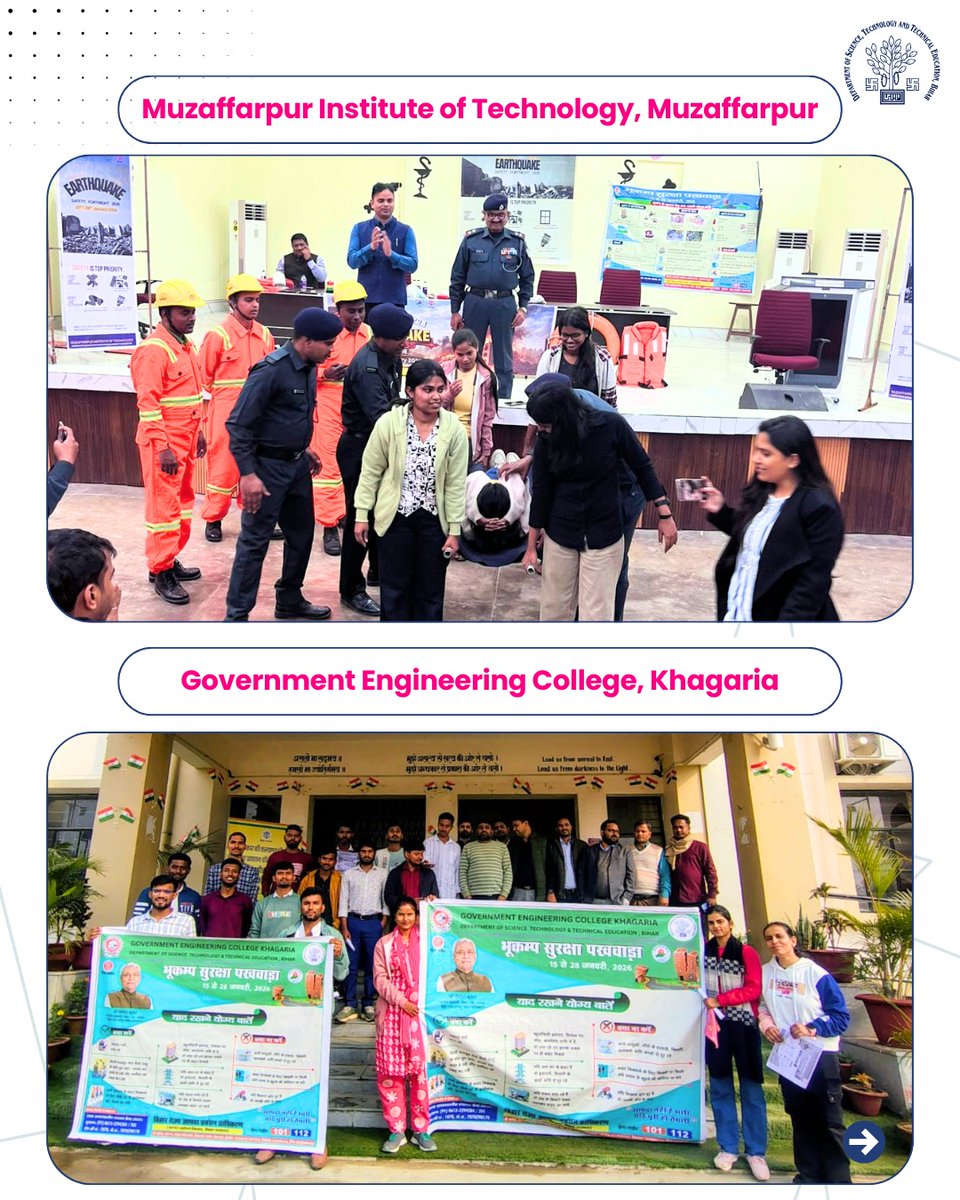 DSTTEBihar's tweet image. Earthquake Safety Fortnight 2026: strengthening awareness and preparedness across engineering campuses in Bihar.

#EarthquakeSafetyFortnight #CampusSafety #DSTTEBihar 

@IPRDBihar @BiharEducation_ @NitishKumar