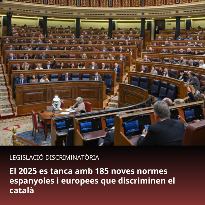 🚨 El 2025 tanca amb 185 normes espanyoles i europees que discriminen el català.

El quart trimestre de 2025 les normes que discriminaven el català van ser 63, més que en cap dels tres anteriors.

Ho desglossem! 👇

plataforma-llengua.cat/que-fem/notici…