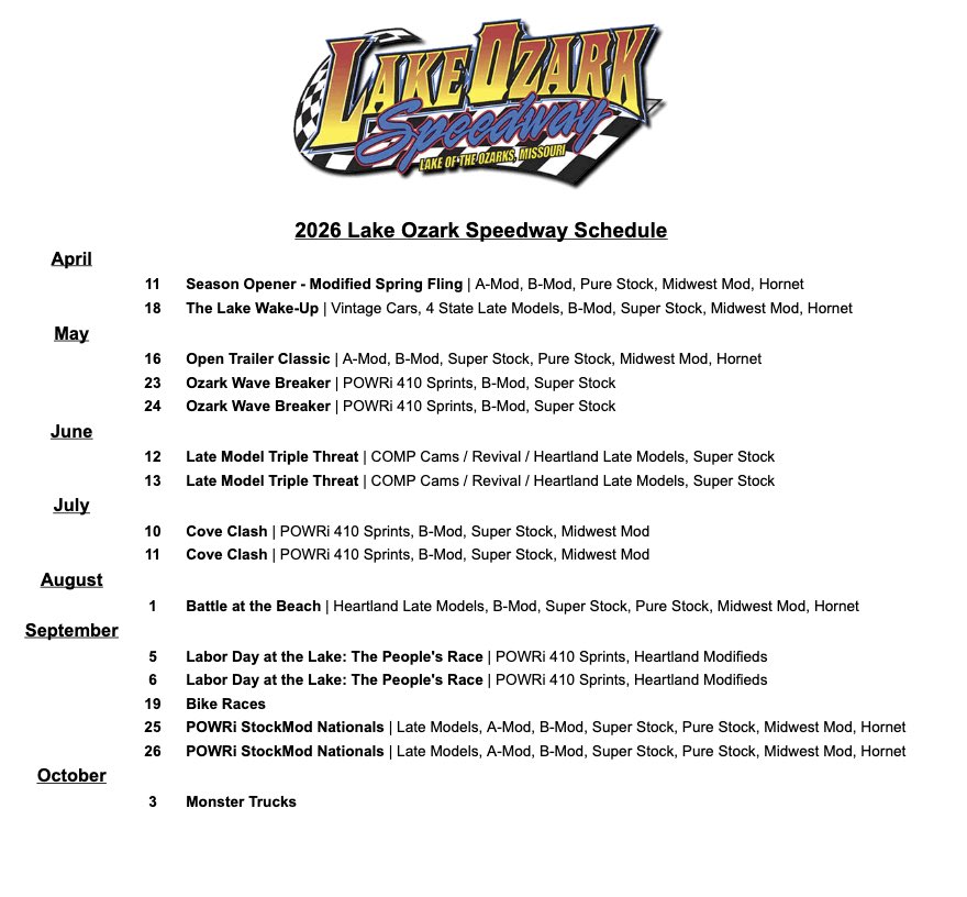 Lake Ozark Speedway tweet media