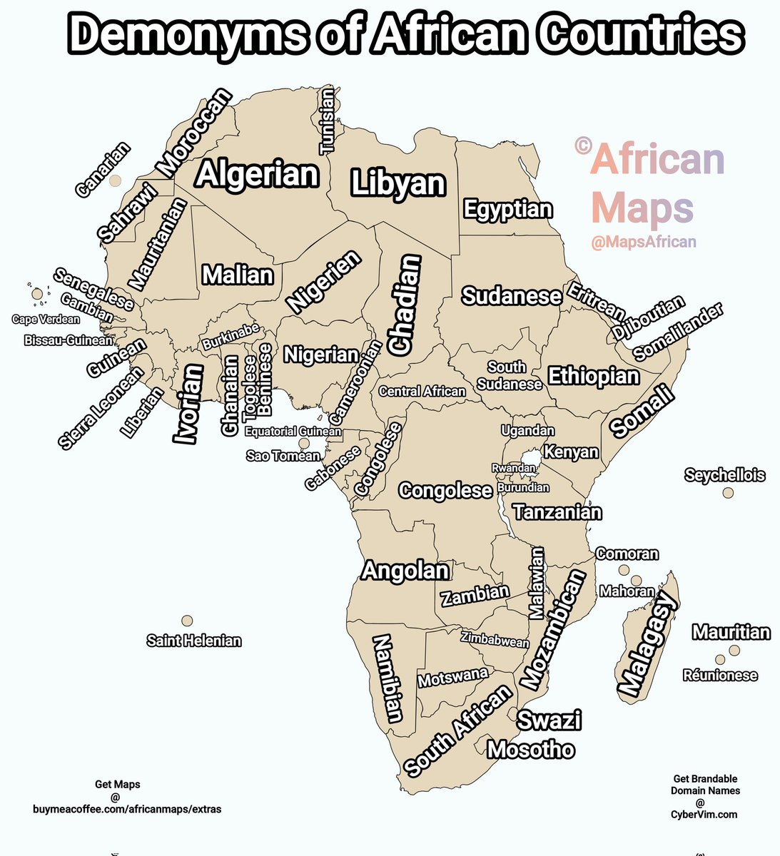 MapsAfrican's tweet image. A person from Lesotho 🇱🇸 is called Mosotho. A person from Ghana 🇬🇭 is a Ghanaian. A person from Madagascar 🇲🇬 is called a Malagasy.

This is the Demonym Map of Africa.
