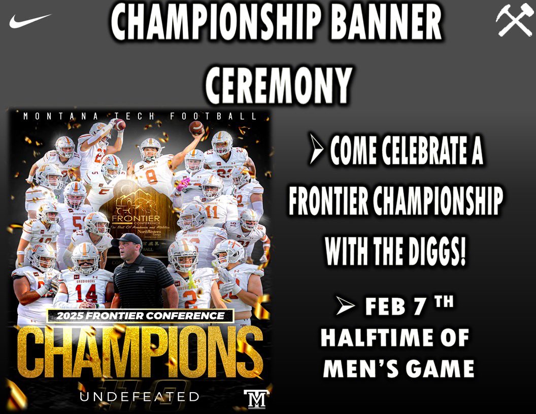 ⚒Digger Family!⚒
⚒Mark your calendars! ⚒
Come out next Saturday Feb 7th to celebrate the unveiling of the 2025 Frontier Championship Banner at halftime of our men’s game!! Come cheer on the women at 5pm and men at 7pm!
#Family