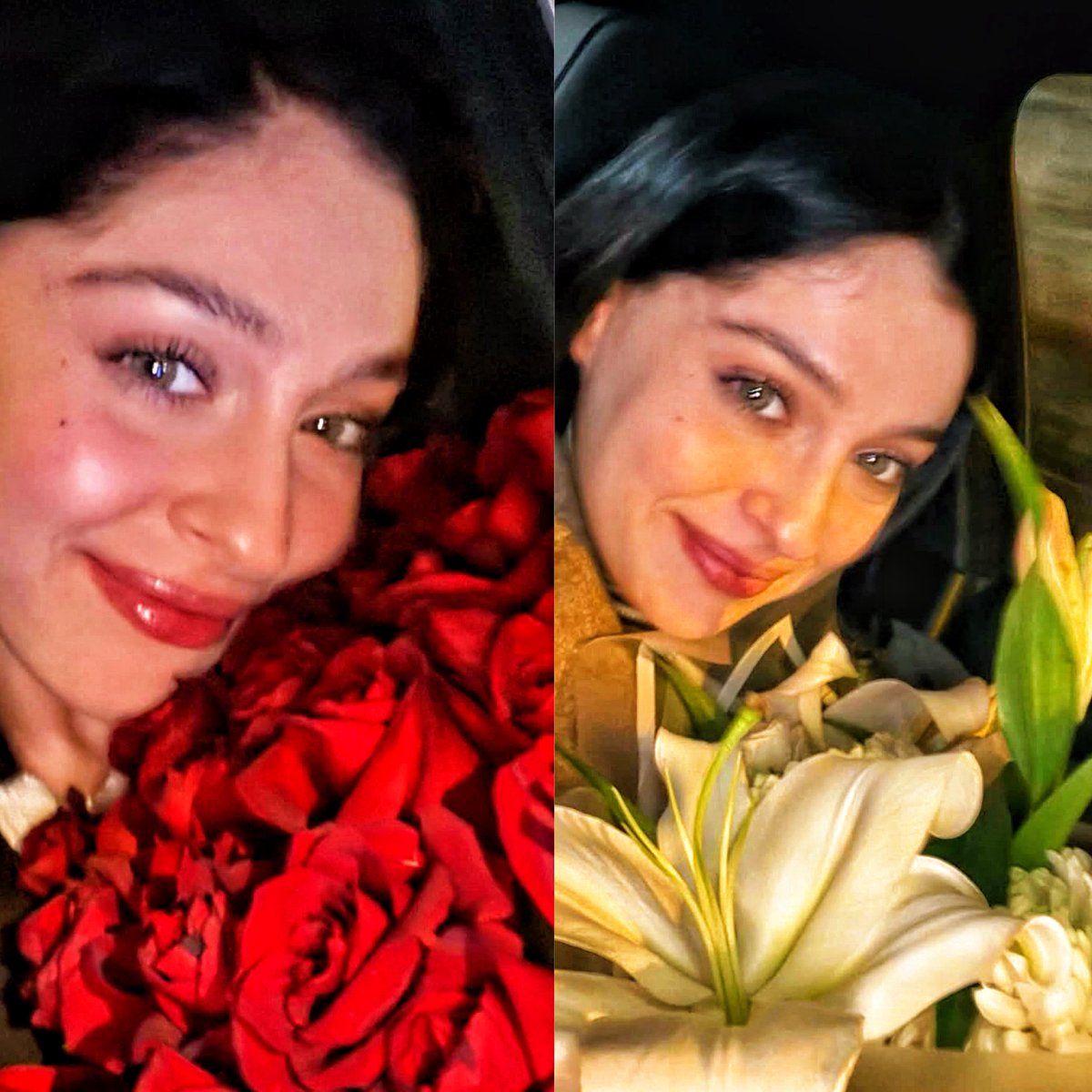 kucaginda sadece kocaman çiçek buketi tasittiracak adamı bulunca gelen gülümsemenin ışıltısı bu