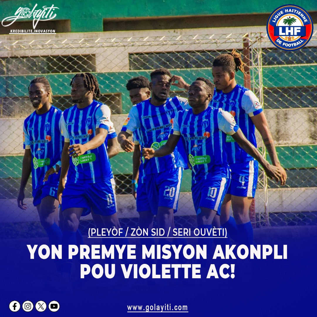 GolAyiti's tweet photo. 🚨CND1🇭🇹
Violette AC Fini premye nan zòn Sid la deja valide biyè l pou final Pleyòf seri Ouvèti a🐯
#golayiti #CND1 #Pleyòf #Playoffs #VioletteAC https://t.co/9Dbqm2ni0e