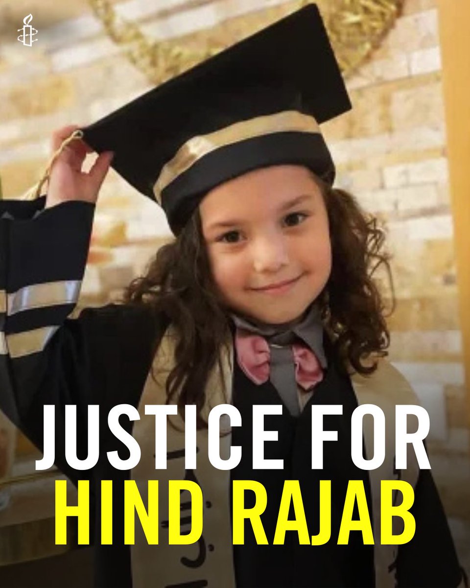 Two years ago today, Hind Rajab was killed by Israeli forces. She was five years old.

On 29th January 2024, Hind and her relatives were fired on by an Israeli tank when trying to flee to safety. Everyone in the vehicle was killed by the initial attack except Hind and her