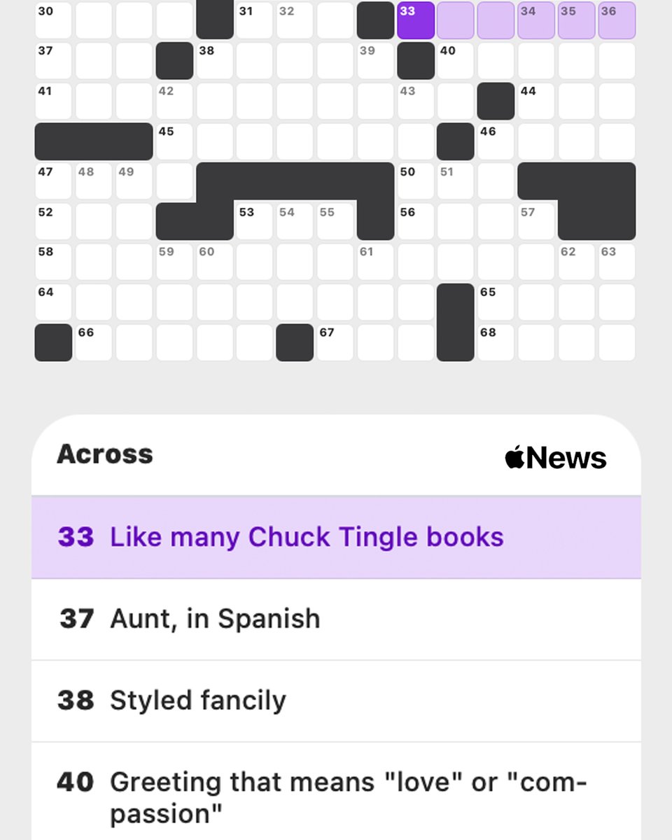 ChuckTingle's tweet photo. yesterdays apple news crossword TROTTING HARD https://t.co/ypN51HvOCR