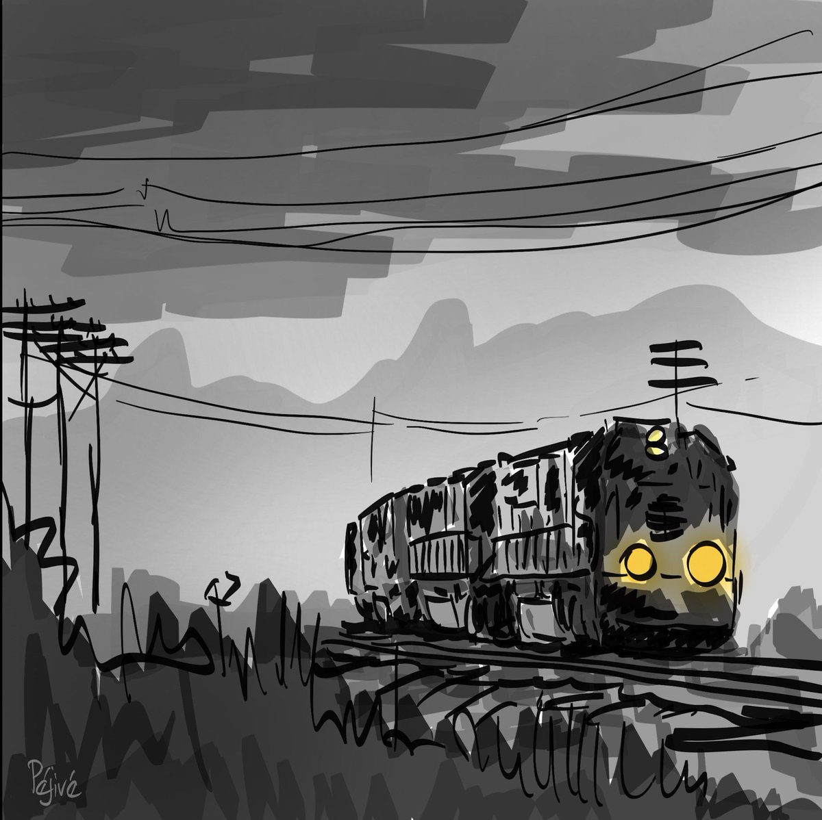 PhilippeBlancMD's tweet photo. Train. #train #sketch #sketching #digitalart #blackandwhite https://t.co/bdVqIhiInh