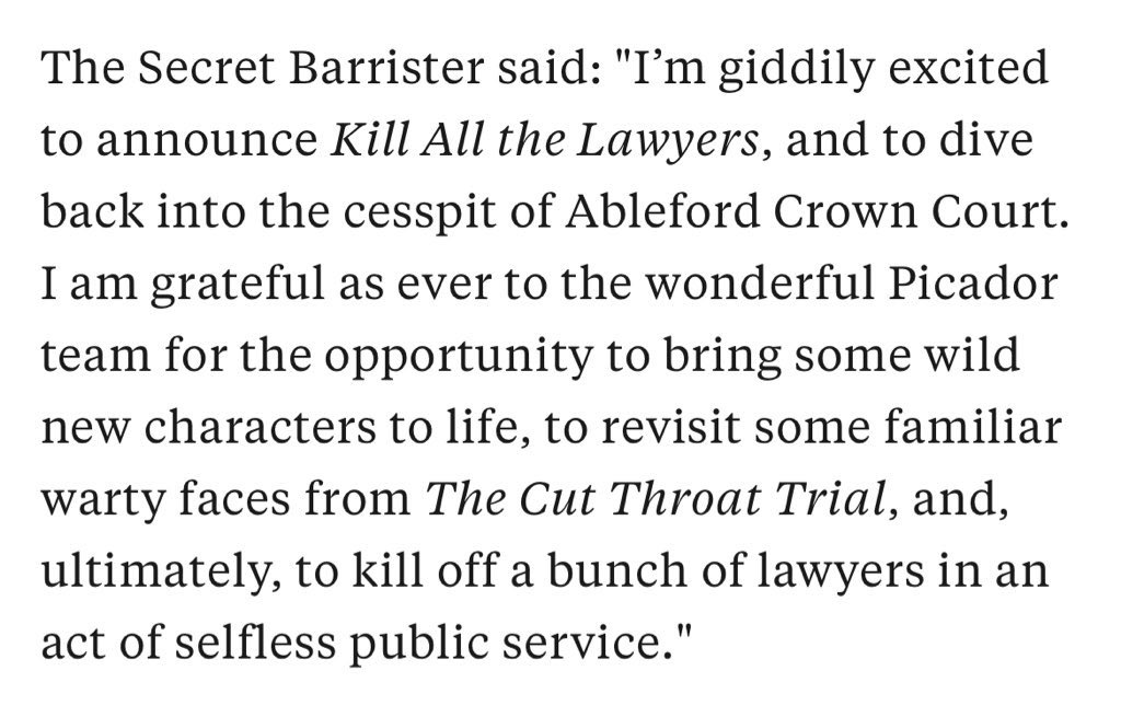 BarristerSecret's tweet image. 🚨ANNOUNCEMENT 1 OF 2🚨

WELL WELL WELL.

🎺🎺🎺 Second book alert!🎺🎺🎺

Did you enjoy the gritty thrilleriness of The Cut Throat Trial?

Fancy some more, sunshine?

Kill All The Lawyers will be hitting the shelves next year.

Consider your appetites whetted.