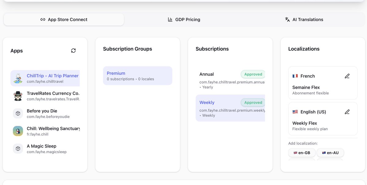 fayhecode's tweet image. Juste updated my open-source AppStore Toolkit.

Now you can automatically change your app subscription price based on the countries GDP 👀

And there is even more to come...