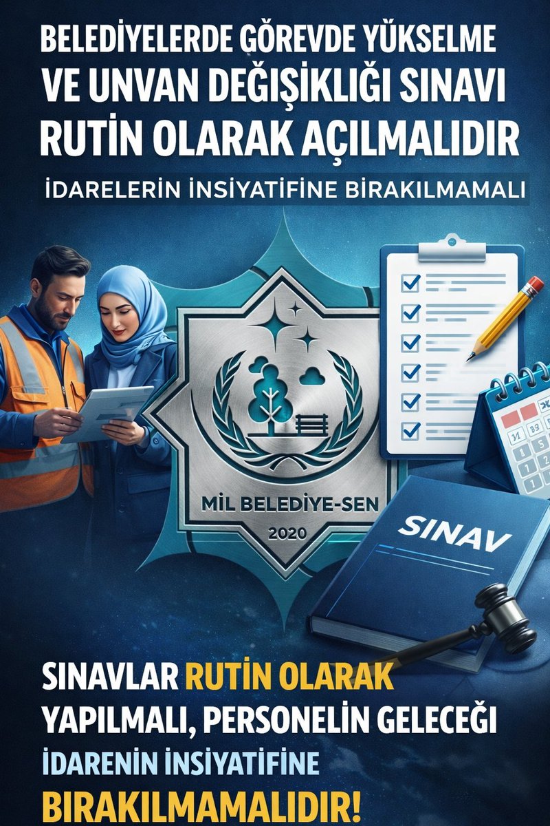 Belediyelerde görevde yükselme ve unvan değişikliği sınavları
📌 RUTİN olarak açılmalıdır.
📌 Personelin kariyeri idarelerin insiyatifine bırakılmamalıdır.
Liyakat, adalet ve kurumsal barış için sınavlar keyfî değil zorunlu olmalıdır.
#GörevdeYükselme
#UnvanDeğişikliği
#Liyakat