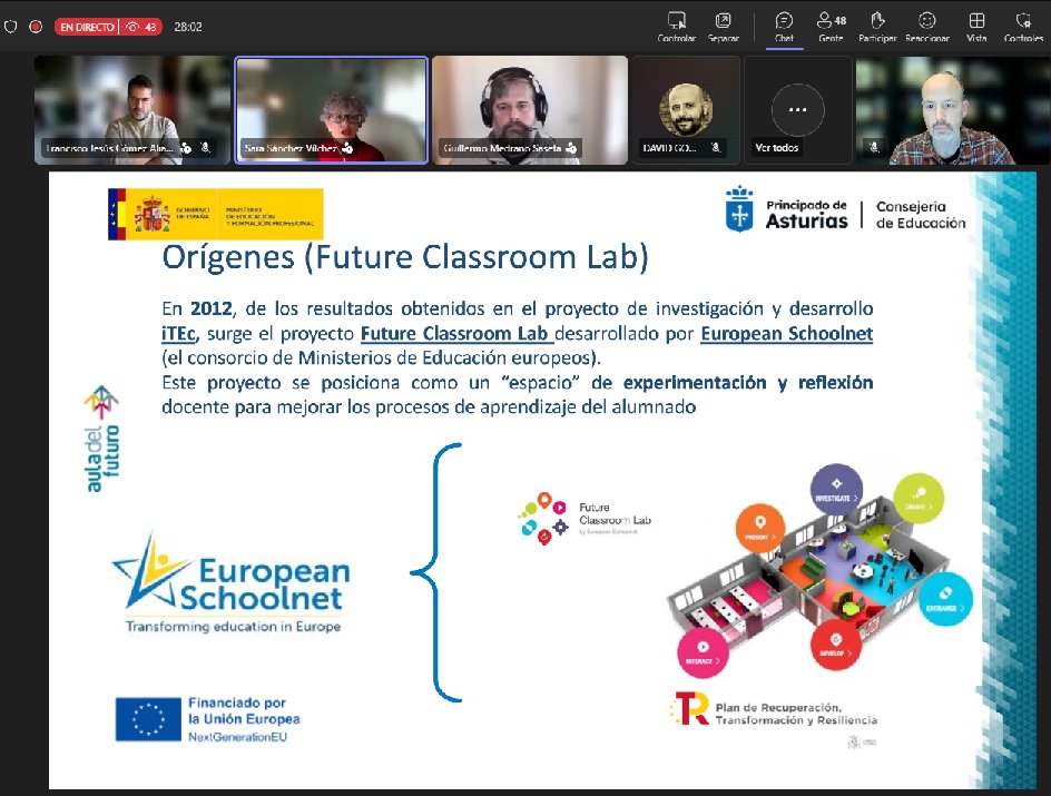 Sesión online del Curso <a href="/Educastur/">Consejería de Educación</a> #AuladelFuturo Kits 1 y 2 (2ªEdición). Sara Sánchez <a href="/educaINTEF/">Educación INTEF</a> nos presenta los orígenes del proyecto en <a href="/eu_schoolnet/">European Schoolnet</a> <a href="/fcl_euschoolnet/">Future Classroom Lab by European Schoolnet</a>