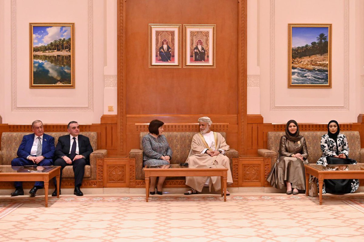 AzEmbassyOman's tweet photo. 🇦🇿🇴🇲Within the framework of the official visit to the Sultanate of Oman, the Chairperson of the Milli Majlis of the Republic of Azerbaijan, H.E. Sahiba Gafarova, met with the Chairman of the State Council of the Sultanate of Oman, Sheikh Abdulmalik Al Khalili. https://t.co/6Xyros1zpn