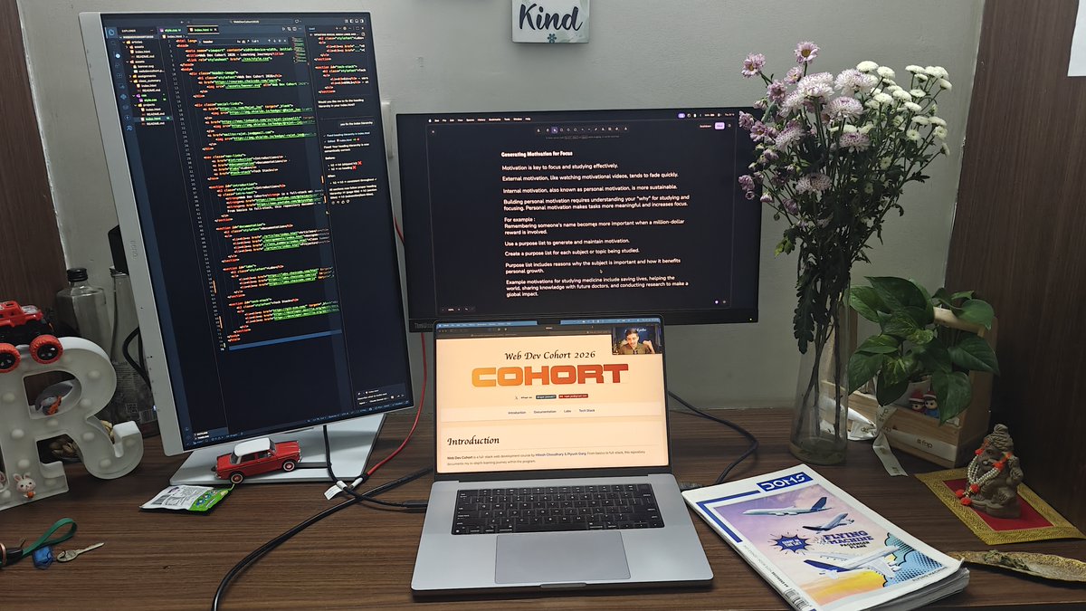 Rajat_Jas's tweet photo. Tea class time ☕️☕️
Already following the clutter-free desk setup @yntpdotme @ChaiCodeHQ @nirudhuuu
#desksetup #clutterfree https://t.co/na8AwcPHpX