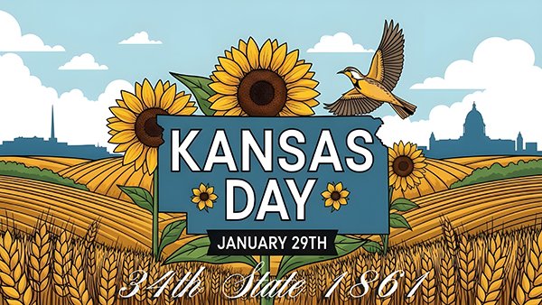 Did you know that Kansas was the 34th state to join the Union? The state was admitted under the free-state Wyandotte Constitution just before the Civil War began. Happy Kansas Day, today! 🌻