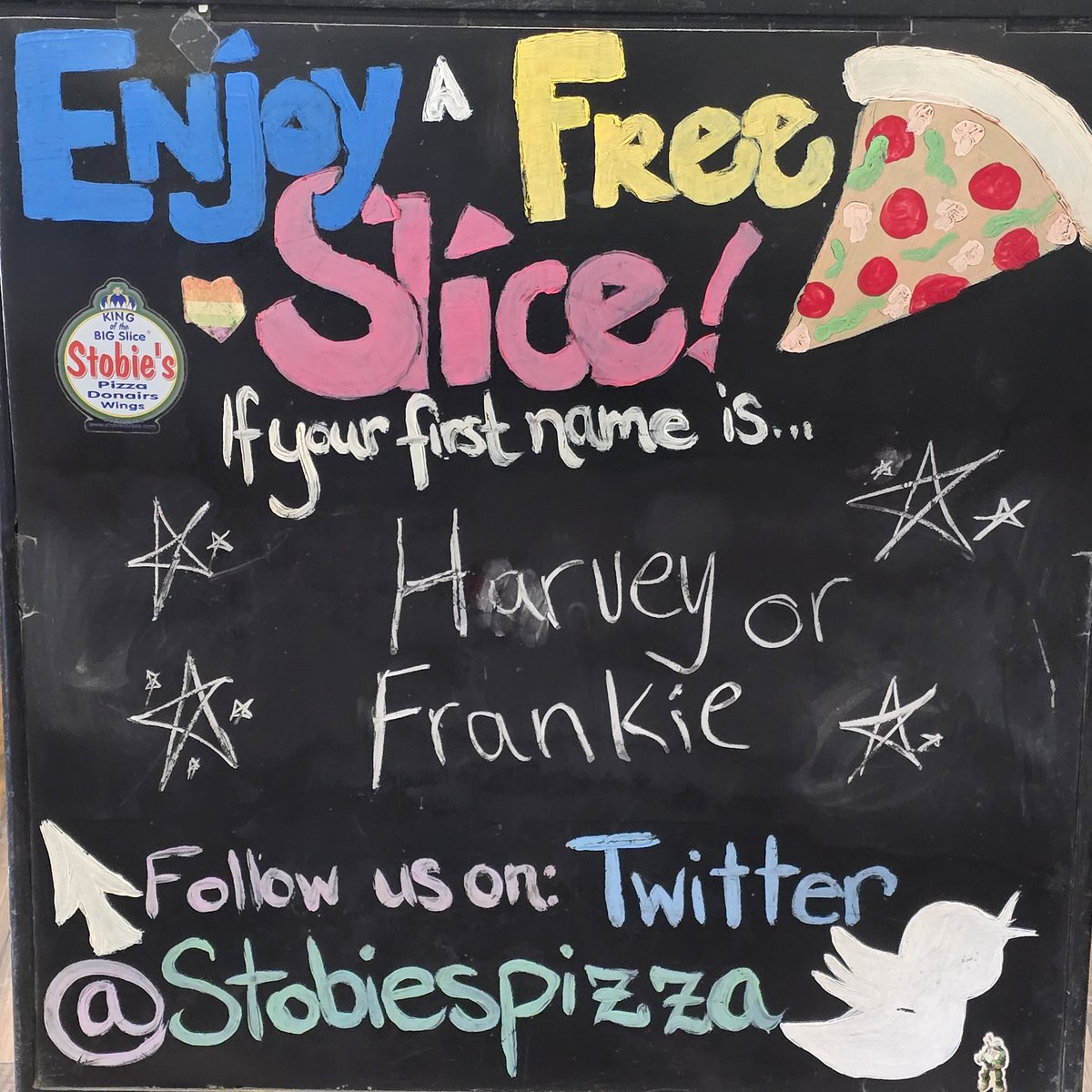 Enjoy a free🍕today if your first name is🥁🥁🥁🥁 Harvey or Frankie 
•
🍕
•
🍕
#Harvey #Frankie #namedayslice
#kingofthebigslice®️👑 

delivery starts at 11 AM 
Call 519-432-2228 or click or Uber Eats or DoorDash
☎️📲💻🍕🍗🌯🥟🥗🚗😍
🍕