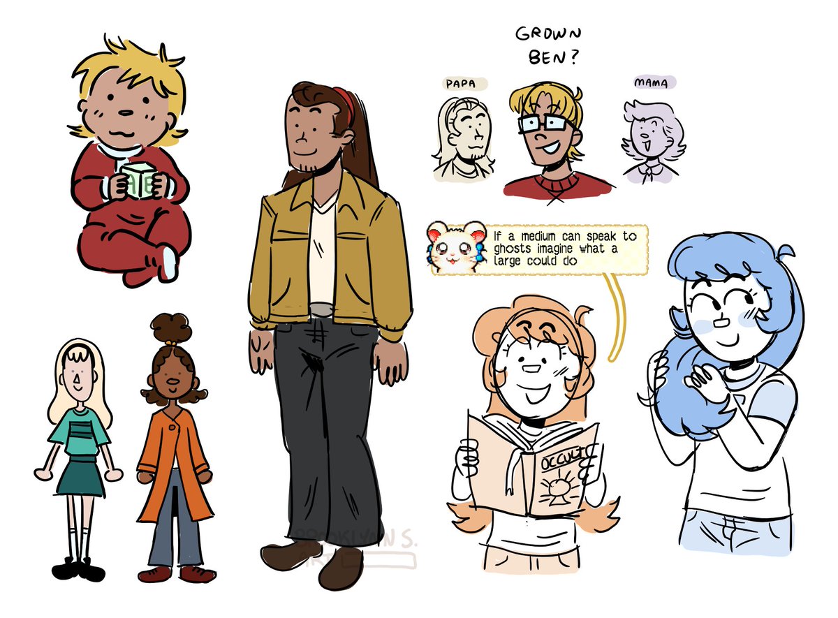 harper-degaulle family doodles and a design for adult Ben

stated working on thumbnails for a comic w/ them!