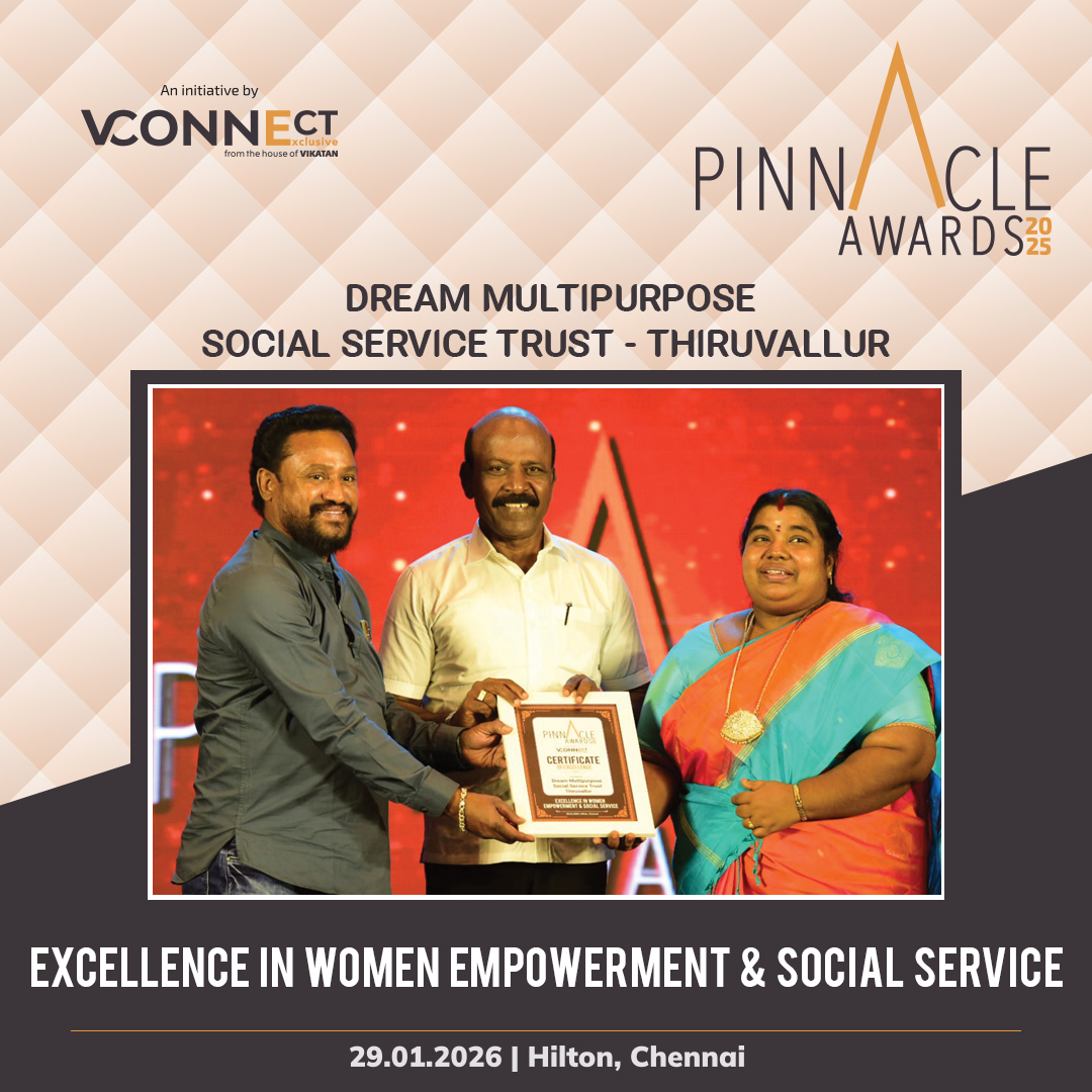 NaanayamVikatan's tweet photo. Excellence in Women Empowerment &amp; Social Service - Dream Multipurpose Social Service Trust, Thiruvallur

2025-ம் ஆண்டின் தலைசிறந்த நிறுவனங்கள் மற்றும் தொழில்முனைவோர்களை அங்கீகரித்த V-Connect விருது மேடை!

#PinnacleAwards2025 | #VConnectExclusive | #DreamMultipurpose https://t.co/m0uZedtJGn