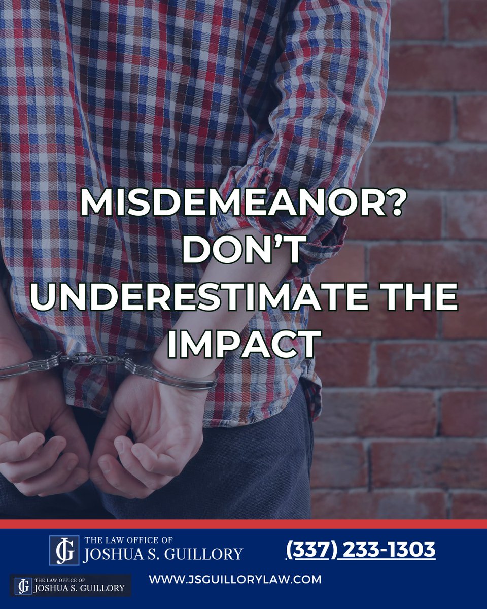 JGuilloryLaw's tweet image. Even a “minor” charge can affect your job, housing, or schooling. We defend misdemeanor clients with the urgency and attention every case deserves: jsguillorylaw.com/lafayette/misd…
#MisdemeanorDefense #RecordProtection #LafayetteAttorney #CourtSupport #LegalClarity #FastDefense