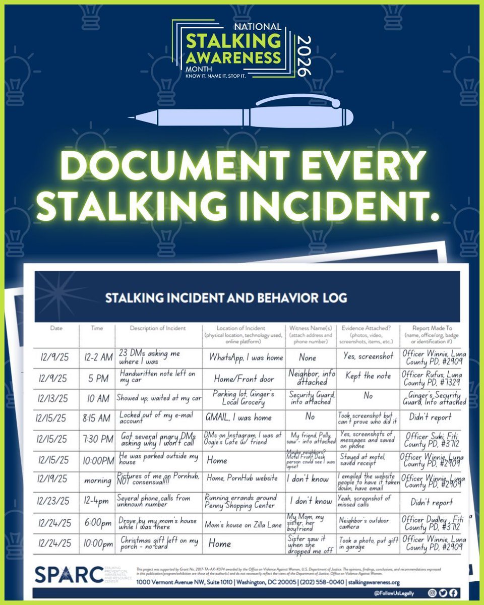 Stalking incidents add up – but only if we do the math. SPARC’s documentation logs (available in 10 languages!) can help keep track of every stalking incident to better illustrate the scope of the stalking, the timeline, and patterns. #NSAM2026
youtu.be/oeEd5-Ts_cE