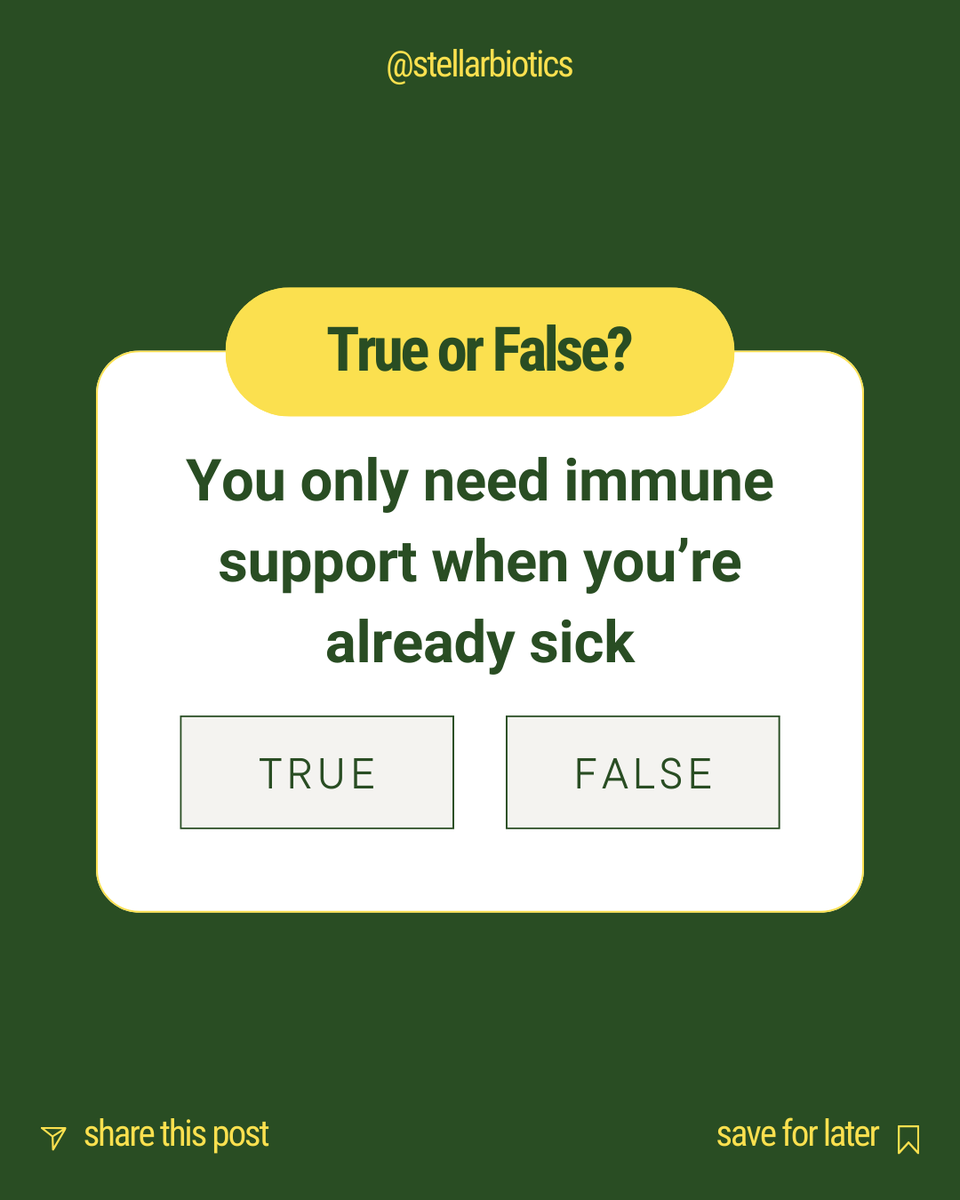 stellarbiotics's tweet photo. True or False? You only need immune support when you're sick. 

Swipe to find out if you're correct. 

Looking for daily immune support? Try del-IMMUNE V® DAILY for immediate immune system &amp; gut health support all year long. 

Shop now: https://t.co/PEHFxISXxJ https://t.co/52BXrHWGjx